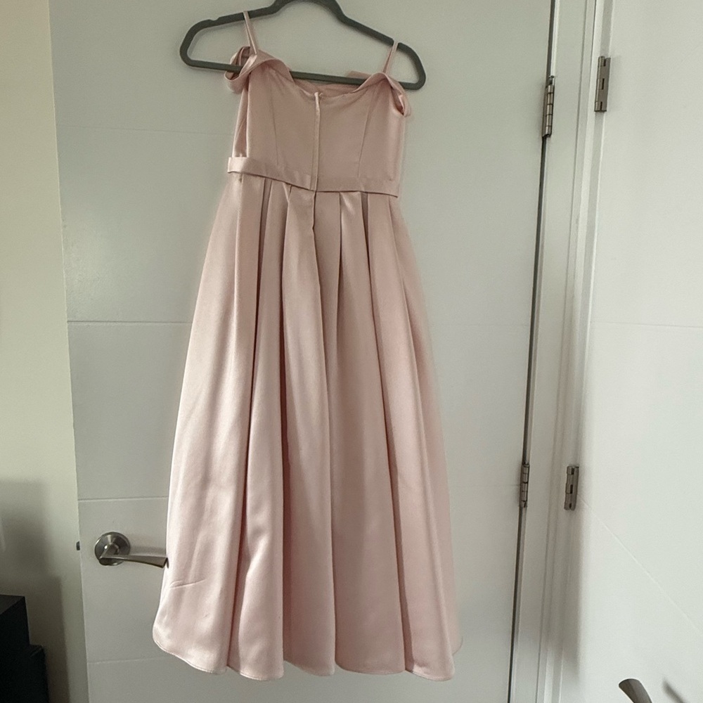 Satin Formal off the shoulder dress for girls, Light Pink Color - Picture 2 of 8